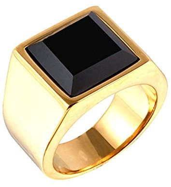 Lieson Edelstahl Herren Ringe Gold, Freundschaftsringe Ring für Herren Partner Rechteck Schwarz Zirkonia Punk Ringe Herren Größe 62 (19.7)
