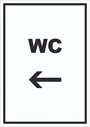 HB-Druck WC Schild mit Text und Richtungspfeil Links Toilette Klo hochkant A0 Rückseite selbstklebend