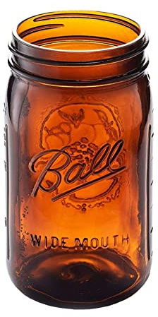 Ball Elite Collection Amber Glass Wide Mouth Mason Jar (32 oz/Quart) Amber Canning Jar - UV light Protection - Microwave & Dishwasher Safe, 1 Jar (No Lid or Band)