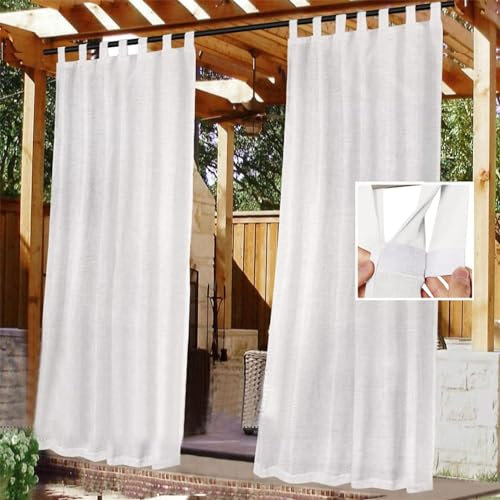 Outdoor Vorhänge (Design Mit Klettverschluss), 2 wasserdichte, Durchscheinende Vorhänge Für Pavillon, Pergola, Terrasse, Garten, Veranda (W132xL240 cm,White)