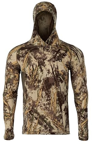First Lite Herren Wick Hoody – Merinowolle, ultraleicht, Camouflage, Jagdunterhemd, schnell trocknend, UV-Schutz, Jagdbekleidung, First Lite Typha, M