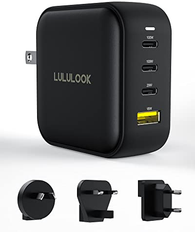 LULULOOK 100W USB C Ladegerät, USB C Netzteil 4 Ports GaN PD Schnellladegerät Universal Reisestecker Kompatibel mit MacBook Pro/Air, iPad mini/Pro, iPhone 16/15, Samsung S23/S22, Pixel 6, Laptop usw