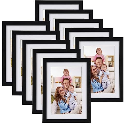 Giftgarden 10 Stück Bilderrahmen 10x15 cm mit Passepartout, Schwarz Fotorahmen Collage Set für 13x18 cm Fotos Ohne Passepartout, Wand- oder Tischaufsteller