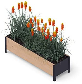 Upyard Holz Hochbeet für Garten, Terrasse und Balkon - Blumenkasten mit Innenvlies und wasserdichter Kunststoffeinlage - Pflanzkasten für Innen- und Außenbereich, 118x36x32, Braun