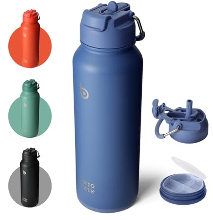 BOTTLE BOTTLE Insulated Water Bottle with Straw 1180ml(40oz) Sports Stainless Steel Water Bottles with Handle Lid Outdoors Drink Flask for Pills (blue)