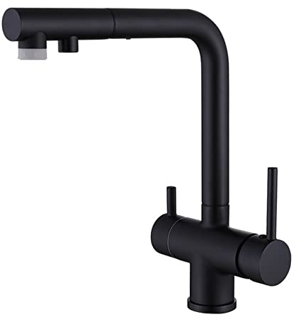 Rubinetto Cucina 3 Vie con Doccetta Estraibile Ottone Acqua Fredda E Calda Acqua Puraa Girevole Multifunzione Rubinetto da Cucina Tre Vie Estraibile-Nero