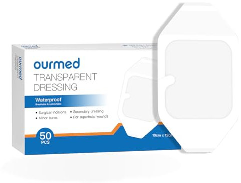 Ourmed Lot de 50 pansements transparents imperméables et transparents - 10,2 x 11,9 cm - Pour douche post-chirurgicale, bouclier IV, post-traitement des tatouages