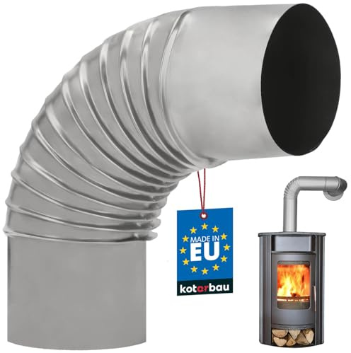 KOTARBAU® Codo de tubo de chimenea, arco de 90°, diámetro de 120 mm, tubo de humos de chapa, codo de escape para chimenea, rodilla, tubo plateado, ángulo