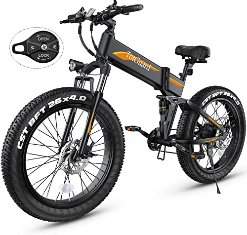 Wooken 26 x4.0 Fat Tire Electric Bike, Folding Electirc Bike for Mountain Commuter, Peak 1000W Motor 21.6 MPH, Ebikes for Adults with 48V/10.4Ah Removable Battery, Suspension Fork, 21 Speed Ebike