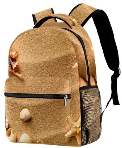 FVQL Rucksack für Teenager, Mädchen, Jungen, Schultasche, Strand, Sand, Muschel, Seestern, Mehrfarbig. 4833, 11.5x8x16in/29.4x20x40cm
