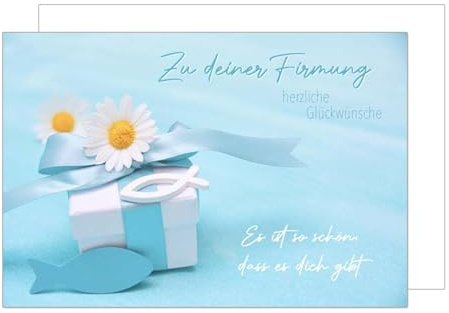 Edition Seidel Premium gratulationskort för firmning med kuvert. Konfirmationskort med slogan kort stor blomma fisk pojke flicka (FI139 SW024)