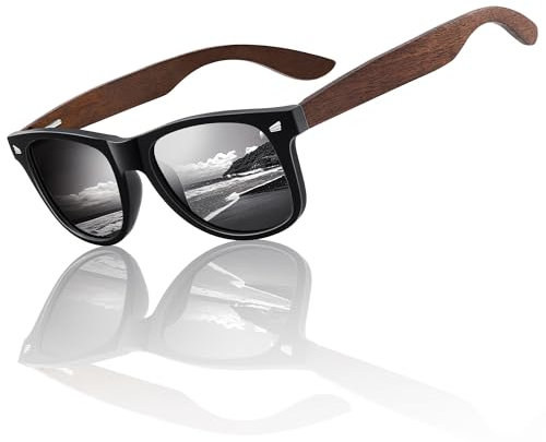 Glapeame Sonnenbrille-Herren-Holzbein-Polarisierte-Walnuss-Sonnenbrillen-Damen-Sunglasses-Men-Sonnen brille-Women-UV400 Schutz-Retro-Schwarze Sonnenbrille-für Angeln-Camping,1