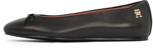 Tommy Hilfiger Damen Ballerinas Flat Bow aus Leder, Schwarz (Black), 39