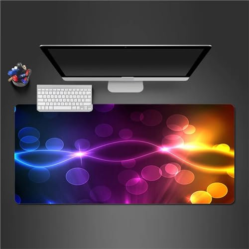QiHon Gaming Mauspad XXL Blau Lila Gelb Großes Mauspad Schreibtischauflage mit Vernähte Kanten Einer speziellen Oberfläche verbessert Geschwindigkeit und Präzision 900x400x2mm