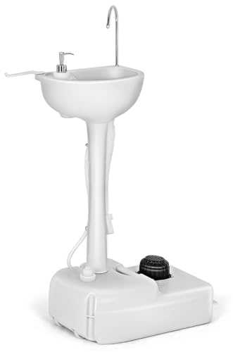 SOARS Lavabo de camping con bomba de pie, fregadero móvil con ruedas | Lavabo de camping con toallero y dispensador de jabón, lavabo de camping con depósito de agua de 17 l para exteriores, viajes