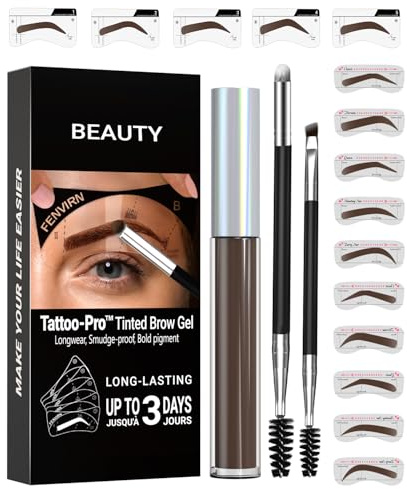 Augenbrauenfärbe Kit - Brauen Gel Farbe mit Schablonen, Brauen Tattoo Gel Farbe, Halbpermanentes Brauen-Tattoo, Augenbrauen Tattoo, Hält bis zu 3 Tage, Einfach zu benutzen & wasserfest, Black Brown