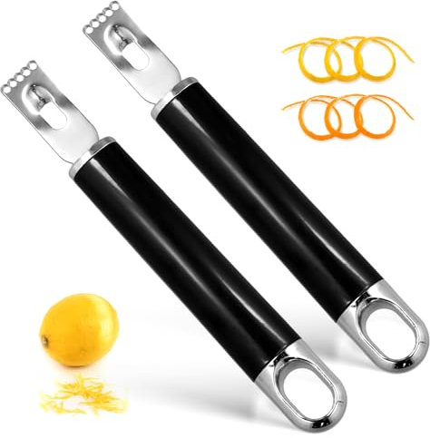 2 Piezas Acero Inoxidable Cuchillo de Canal, Rallador de Limón Pelador de Frutas con Lazo para Colgar Multifuncional Pelador de Limón Naranja Rallador de Cítricos para Cóctel Cocina Hogar Bar