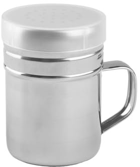 Stainless Steel Powder Shaker with Handle and Dustproof Lid for Distribute Powder in Kitchen Restaurant Coffee House for Baking Cooking Coffee Preparation