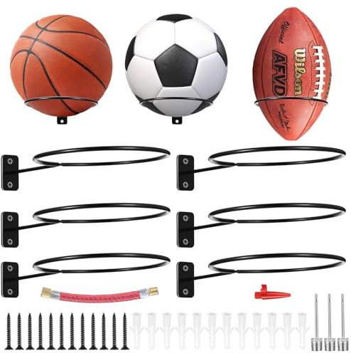 6 Pcs Support Mural Ballon, Support Ballon Foot, Support Rangement Ballon Foot Basket, Support Mural de Football, Porte Ballon Mural, Support de Stockage pour Ballons de Basket-ball Volley Rugby