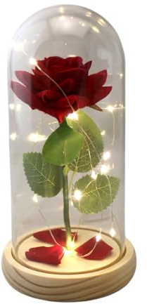 Eternal Red Rose in Glass Dome with LED Lights – Light Up Artificial Rose Décor – Romantic Gift for Women with Gift Box for Anniversary, Birthday, Valentine’s Day, or Holiday Season