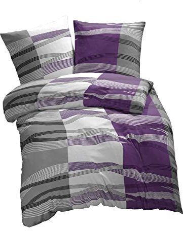 etérea Microfaser Bettwäsche 140x200 2er Set - Ganzjahres Bettbezug - Hunter Gestreift Bettwäsche-Set mit Kissen 140x200cm + 70x90 cm Kissen - Lila