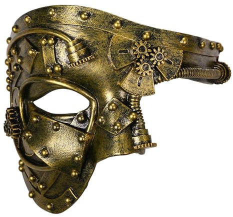 Oidea Masque de bal masqué pour homme : masque cyborg steampunk fantôme de l'opéra masque Halloween bal vénitien carnaval Mardi Gras bal masque de fête masque antique or
