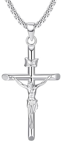MILACOLATO Collier Croix en Argent Sterling 925 pour Hommes et Femmes Chaîne Crucifix avec Pendentif Croix Chrétienne - Bijoux Religieux Classiques pour le Quotidien