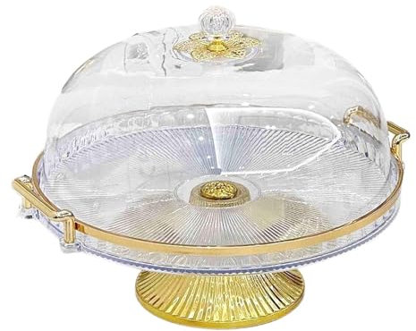 Colcolo Piatto da Portata per Dessert, Alzata per Torta con Coperchio a Cupola, Piatto da Portata Rotondo e Multifunzionale per Biscotti, Cupcake, Muffin, Chiaro