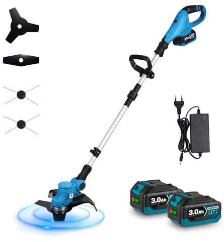 Yofidra Akku Rasentrimmer, 21V Rasentrimmer mit Akku 2 x 3000mAh, 3-in-1 Rasentrimmer Winkelverstellung Elektrischer Rasenmäher Akku Motorsense Akkurasenmäher für Garten