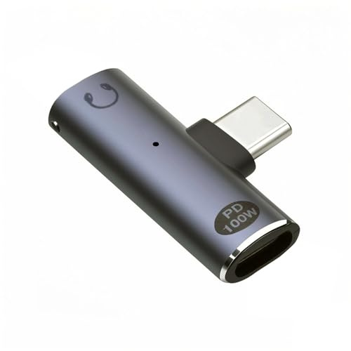 xiwai Type-C USB-C vers 3,5 mm Audio DAC AUX Musique 16 Bits 48 kHz et 100 W PD Adaptateur Secteur pour téléphone Portable Tablette 2 en 1 USB C Audio Chargeur Convertisseur