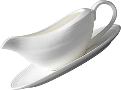 Garneck Ceramic Sauce Container and Seasoning Boat 160ml Pure White Dripless Handle Gravy Boat for Kitchen Use