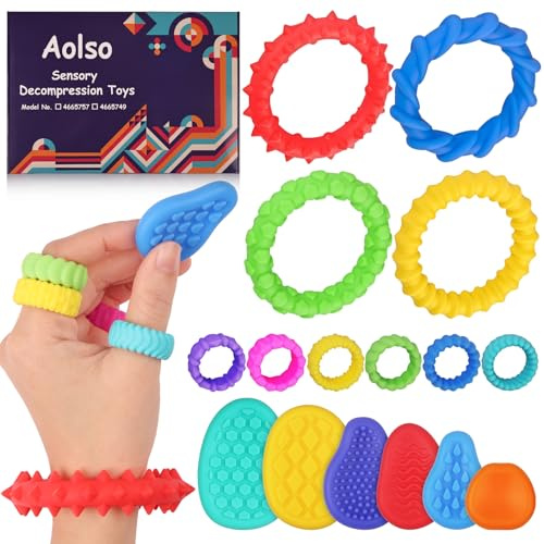 Aolso Anti-stressarmband, 16 sensoriska leksaker, fidegt leksaker, expanderbara sensoriska leksaker för barn, seniorarmband, silikon för att lindra stress och ångestlindring