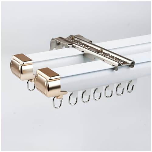 Aluminum Curtain Track Double Curtain Rod Curtain Rail System Ceiling/Wall Mounted For Living Room Bedroom Shower Stall(White-wall,1m/3.3ft)