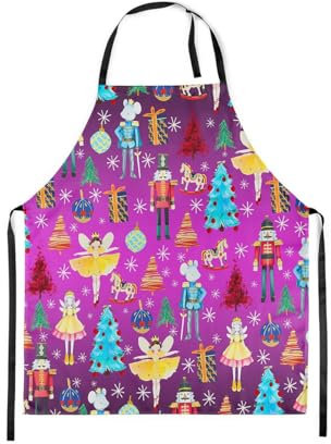 Loussiesd Christmas Nutcracker Apron 78cmx66cm Ballet Nutcracker Waterproof Apron for Soldier Prince Mouse Fairy Bib Apron Adjustable Purple Cooking Kitchen Chef ApronBBQ Painting Baking Apron