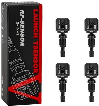Launch LTR-V TPMS Sensors,Tire Pressure Monitor System RF Dual Frequency(315MHZ+433MHZ), TPMS Programming Relearn Tool for CRT5011E/5011 V2, Black Aluminum Alloy Valve (4 Pack)