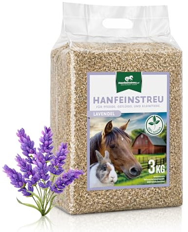 Hanfeinstreu mit Lavendel für Kleintiere, Hühner und Pferde, 30 Liter, 100% Naturprodukt, Extrem Saugfähig, Staubarm, Geruchsbindend, Nachhaltig und Langlebig