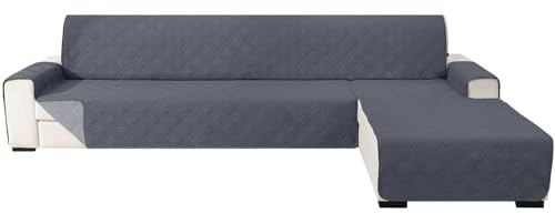 Ystyle Sofa Überzug L Form 3 Sitzer Reversibel, Sofaschoner Waschbar, Couch Bezug Mit Armlehne, Sofabezug Für Katze Hunde, Ecksofa Bezug Rechts/Links (255cm, Dunkelgrau + Hellgrau)