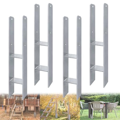QEENTOE Lot de 4 supports de poteau en H - 91 x 600 mm - En acier inoxydable avec revêtement par pulvérisation - Ancrage en H résistant aux intempéries pour clôture et toit de terrasse - Kit d'ancrage