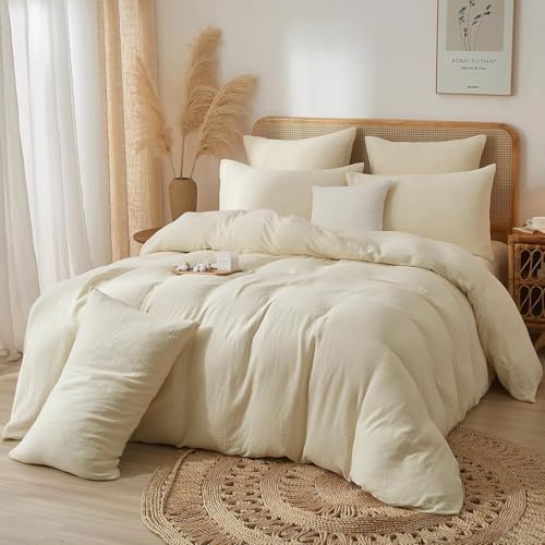 Luowei Biancheria da letto in muslin beige, 135 x 200 cm, 100% cotone, traspirante, set estivo, morbido, leggero, per sudorazione notturna, con 1 federa 80 x 80 cm