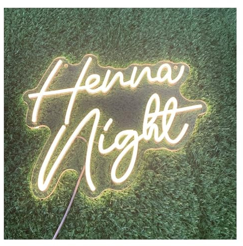 Néon Enseignes lumineuses Decor Enseignes LED Au Néon Henna Night, Enseignes De Mariage, Décoration De Mariée, Fête De Chambre À Coucher, Décoration D'art Mural, Enseignes Personnalisées(40x33.8cm)