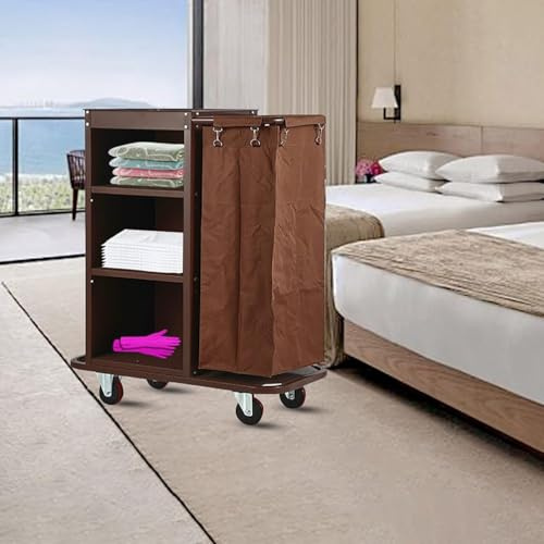 Hotel Reinigungswagen, Dreistufiger Housekeeping-Wagen mit Rollen, Robuster Servicewagen mit Stoffsäcken für Hotelbetriebe, Multifunktionaler Arbeitswagen