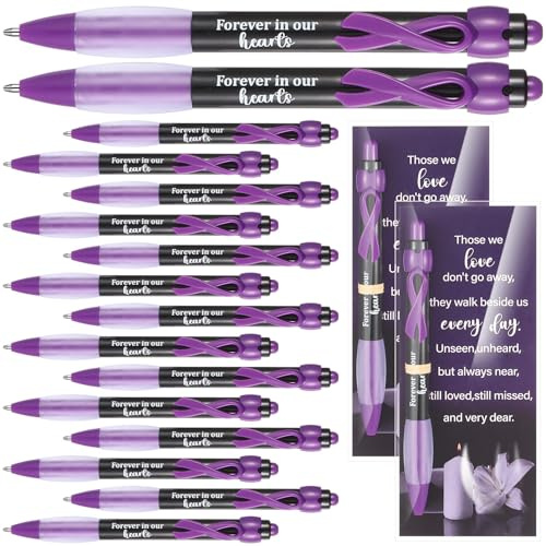 WWmily 50 Set Funeral Pens Bulk Funeral Keepsakes Gifts for Guests Include Ribbon Awareness Memorial Ballpoint Pens Poem Cards, Celebration of Life Sympathy Condolence Remembrance Gifts