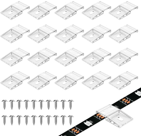 20 Stück Transparente Lichtstreifen-Clips Selbstklebend, 10mm Breite | Led Strip Befestigung Streifen Clips mit Schrauben Montage, Led Streifen Halterung, Led Strip Halterung Befestigung