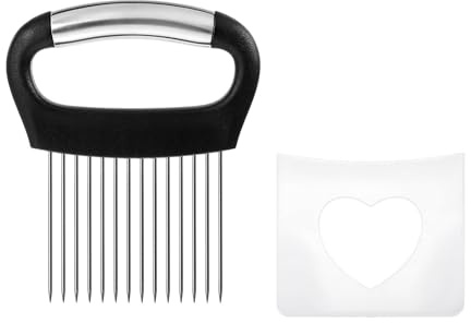 Cipolle per Tagliare,Forchetta per Cipolle con Copertura Protettiva Tagliaverdura in Acciaio inox Tagliapomodoro Affettatrice per Limone per Tagliare Carne Verdura Frutta