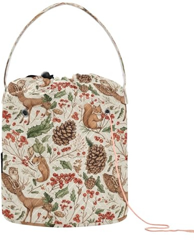 GuoChe Kreaturen & Tannenzapfen Muster Garn Aufbewahrung Häkeltasche Organizer Tragbare Basteltasche für Häkeln, Stricken, Stricken Aufbewahrung