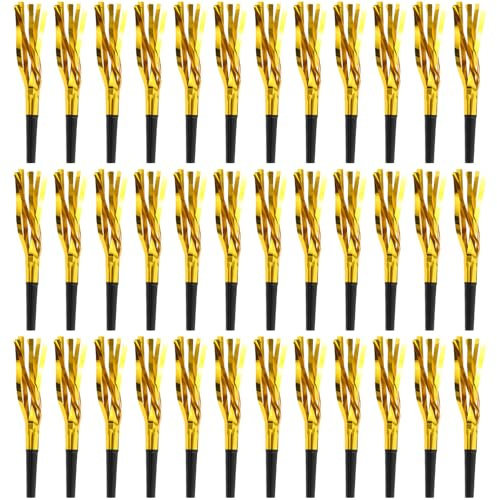 MUNSKT Gold Glitter Noise Maker,Metallic Fringed Party Blowers,Party Horns Noisemakers for 2026 New Years Party Kids Adults Birthday Graduation Sporting Events Party Favor Supplies