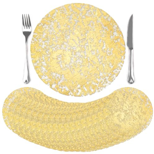 comfoyar Set di 50 Tovagliette Americane Rotonde Monouso Oro, 33cm Tovagliette Americane Metalliche in Lattina Pressata per Matrimoni Compleanni Cucina Sala da Pranzo Decorazione, Tavola di Feste