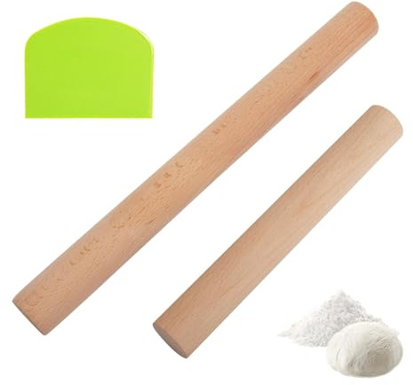 JYYWTSI Juego de 2 rodillos de madera de haya, 20/30 cm (2,7 cm de diámetro), espátula verde, herramienta de cocción natural para masa, pasteles, pizza, pasta, cocina y panadería aficionada