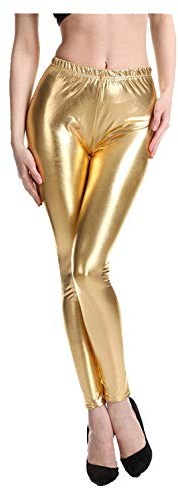 Lackleggings dam glänsande sexiga konstläderbyxor dam stretch glitter leggings silver läderbyxor eleganta glansiga leggings hög midja läderleggings karneval paljettbyxor tajta glitterleggings, Guld