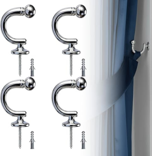 4 Pcs U-Shaped Curtain Tieback Hooks, Heavy Duty Wall Mount Drapery Holder | Retro decorative metal hooks with screws, for drapes and curtains, versatile coat hanger, sturdy wall mounted hardware